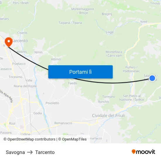 Savogna to Tarcento map