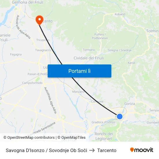 Savogna D'Isonzo / Sovodnje Ob Soči to Tarcento map