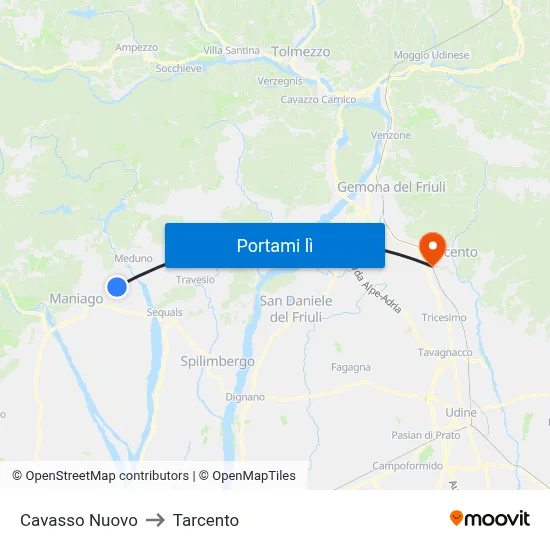 Cavasso Nuovo to Tarcento map