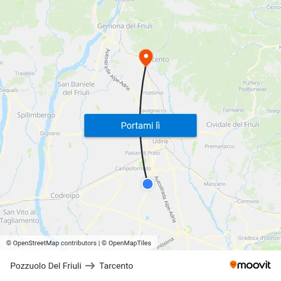 Pozzuolo Del Friuli to Tarcento map