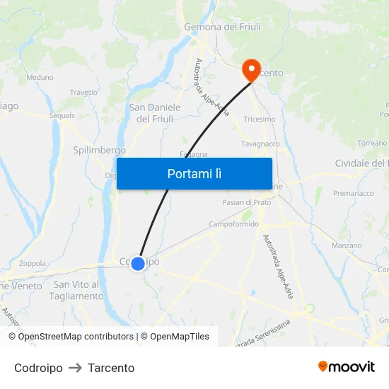 Codroipo to Tarcento map