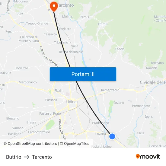 Buttrio to Tarcento map