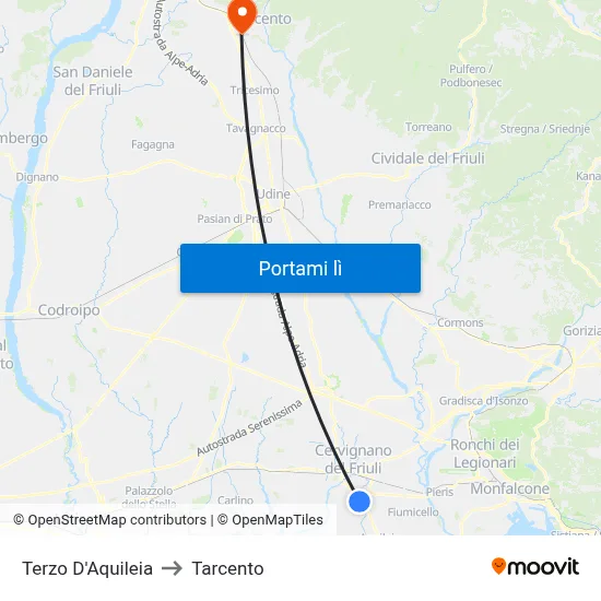 Terzo D'Aquileia to Tarcento map