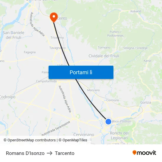 Romans D'Isonzo to Tarcento map