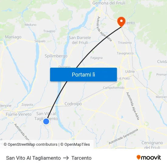 San Vito Al Tagliamento to Tarcento map