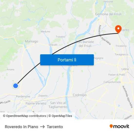 Roveredo In Piano to Tarcento map