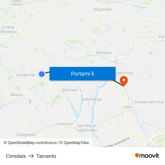 Cimolais to Tarcento map