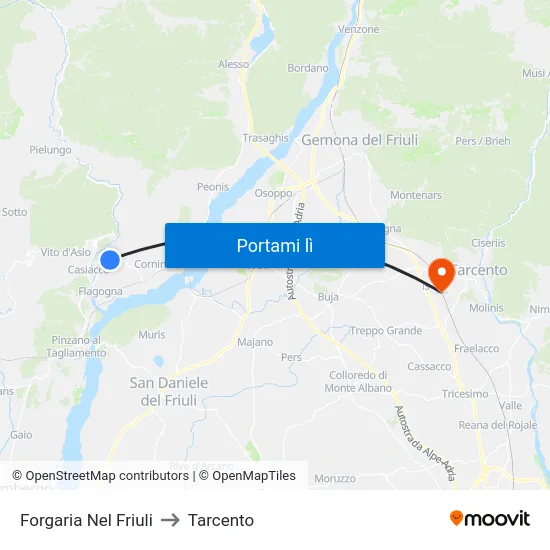 Forgaria Nel Friuli to Tarcento map