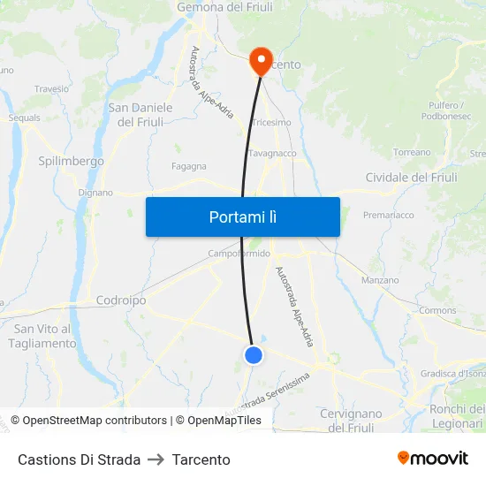 Castions Di Strada to Tarcento map