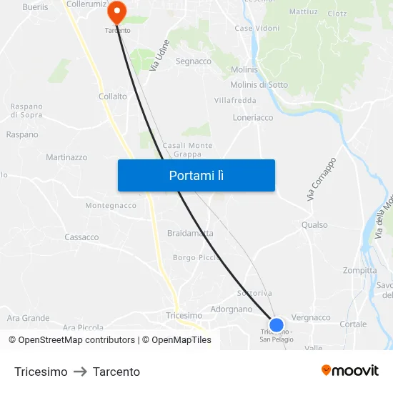 Tricesimo to Tarcento map