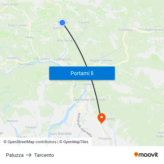 Paluzza to Tarcento map