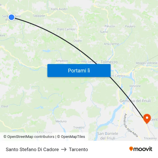 Santo Stefano Di Cadore to Tarcento map