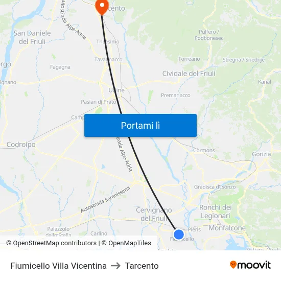 Fiumicello Villa Vicentina to Tarcento map