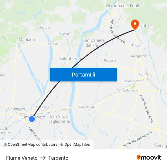 Fiume Veneto to Tarcento map
