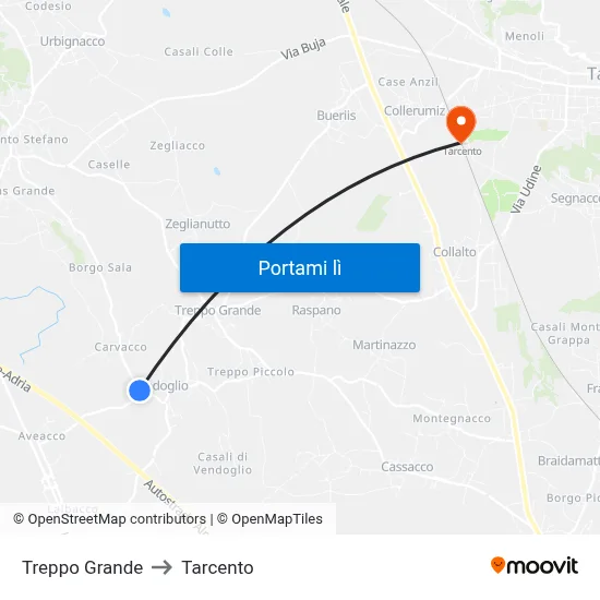 Treppo Grande to Tarcento map