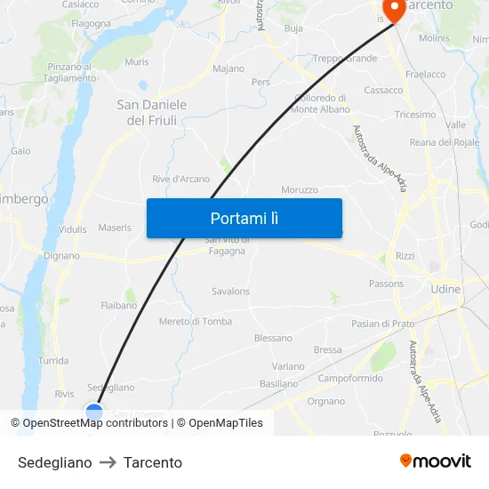 Sedegliano to Tarcento map