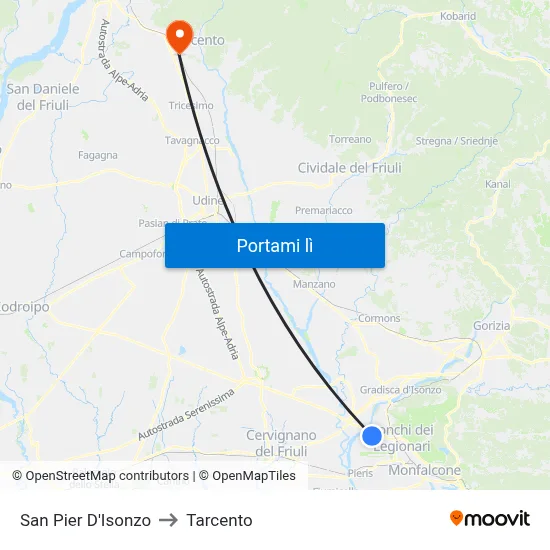 San Pier D'Isonzo to Tarcento map