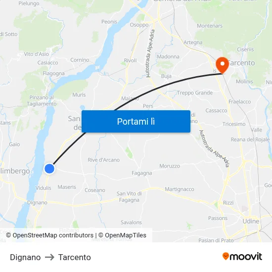 Dignano to Tarcento map