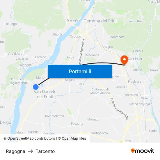 Ragogna to Tarcento map