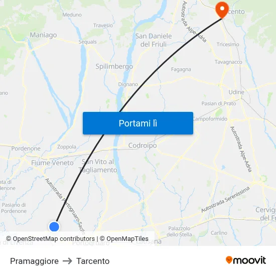 Pramaggiore to Tarcento map