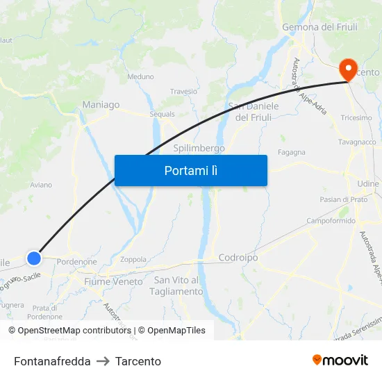 Fontanafredda to Tarcento map