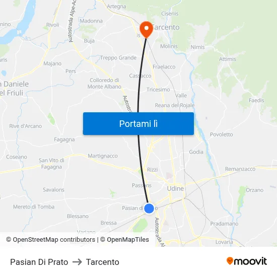 Pasian Di Prato to Tarcento map
