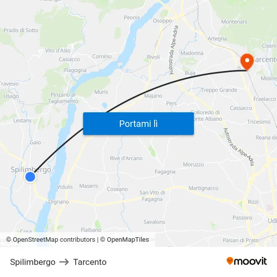 Spilimbergo to Tarcento map