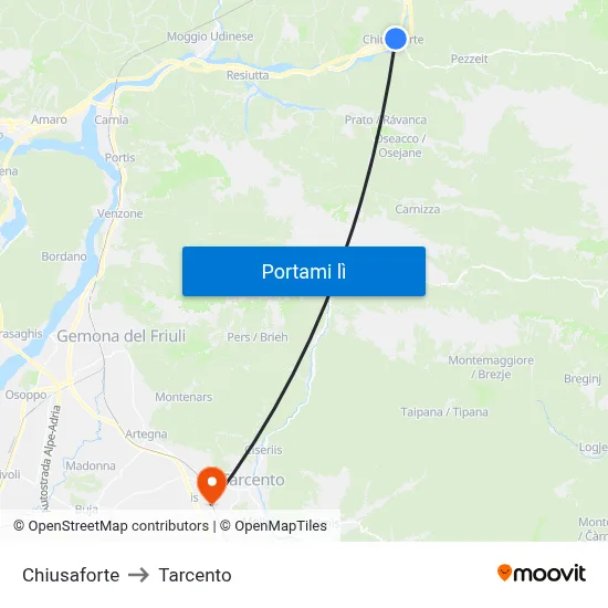 Chiusaforte to Tarcento map