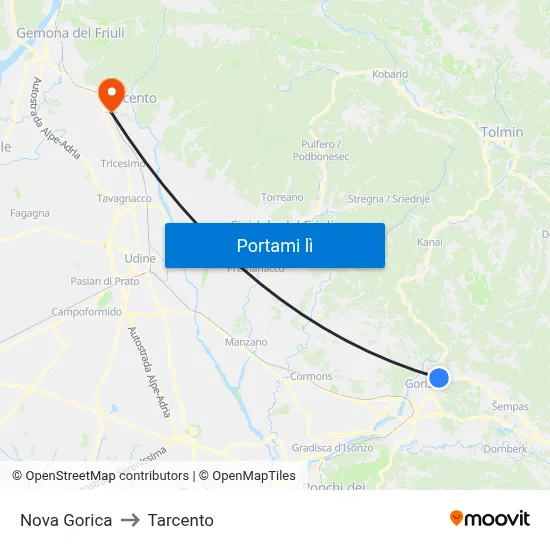 Nova Gorica to Tarcento map