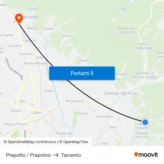 Prepotto / Prapotno to Tarcento map