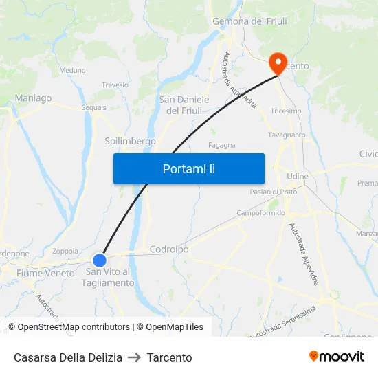 Casarsa Della Delizia to Tarcento map