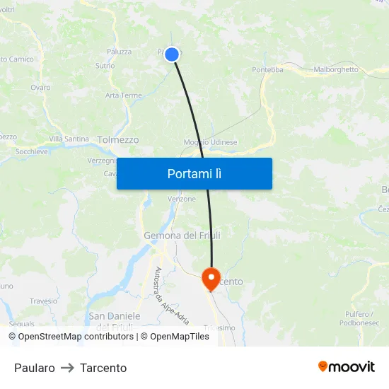 Paularo to Tarcento map