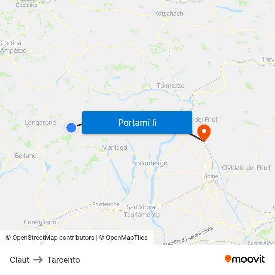 Claut to Tarcento map