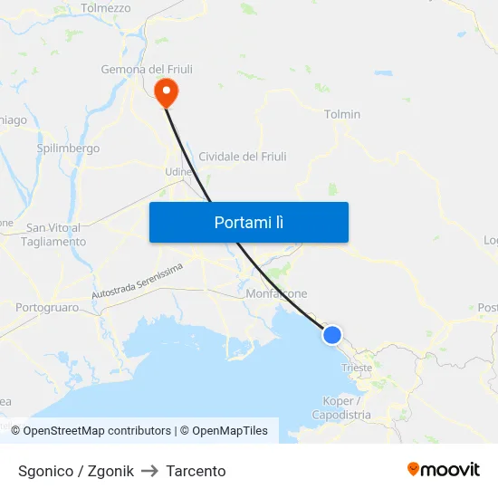 Sgonico / Zgonik to Tarcento map