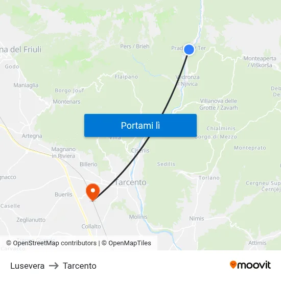 Lusevera to Tarcento map