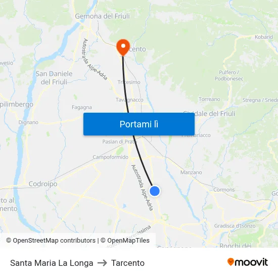 Santa Maria La Longa to Tarcento map