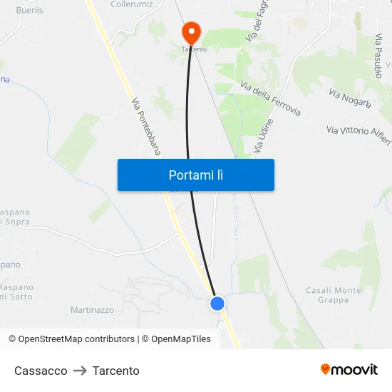 Cassacco to Tarcento map
