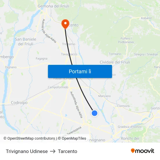 Trivignano Udinese to Tarcento map