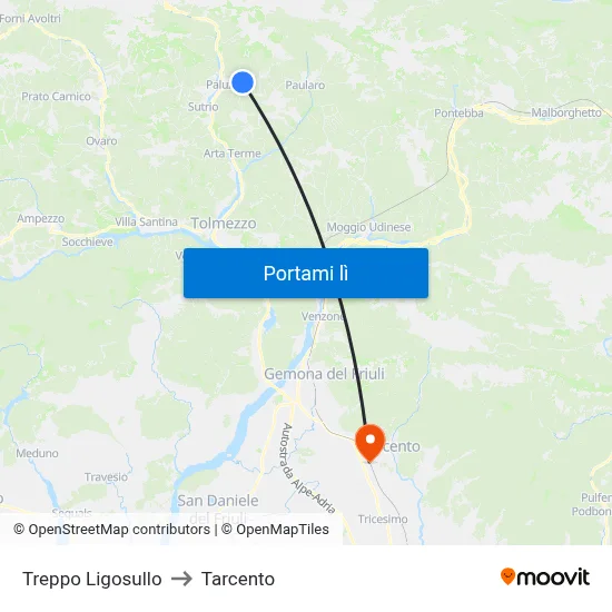 Treppo Ligosullo to Tarcento map