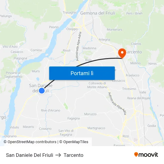 San Daniele Del Friuli to Tarcento map