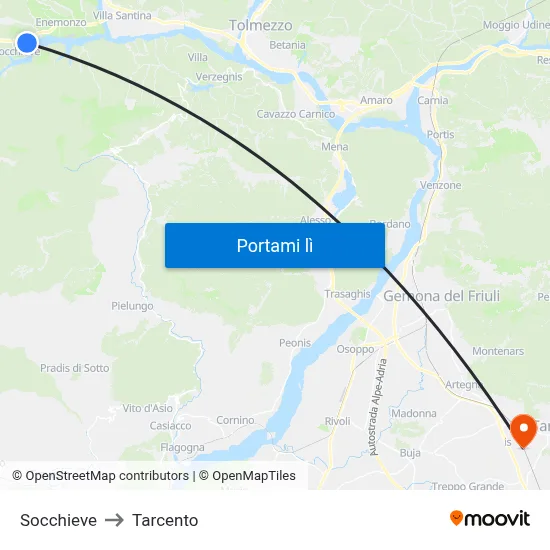Socchieve to Tarcento map