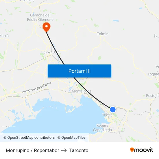 Monrupino / Repentabor to Tarcento map