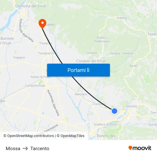 Mossa to Tarcento map