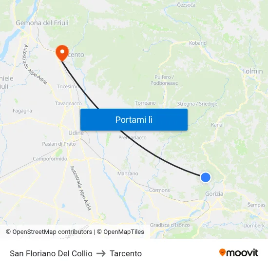 San Floriano Del Collio to Tarcento map