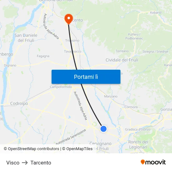 Visco to Tarcento map