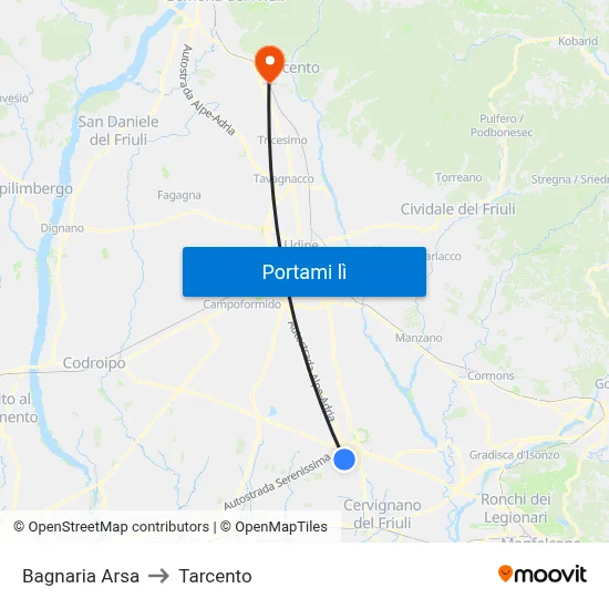 Bagnaria Arsa to Tarcento map