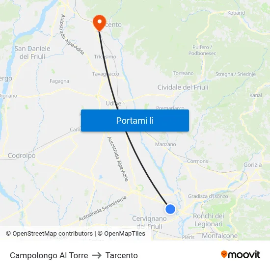 Campolongo Al Torre to Tarcento map