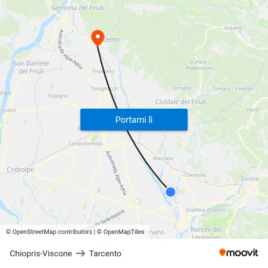 Chiopris-Viscone to Tarcento map