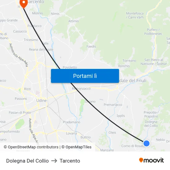 Dolegna Del Collio to Tarcento map
