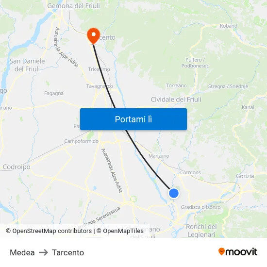 Medea to Tarcento map